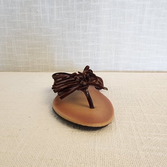 NWOT M Style Slip On Sandals Flat Heel Brown Faux Leather and Suede W - 7  A244 - Picture 4 of 12